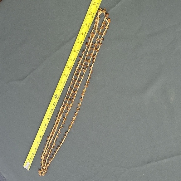 Beaded Sweater Necklace. Amber Plastic Beads. Delicate Gold Metallic Threads 47" - Picture 8 of 8
